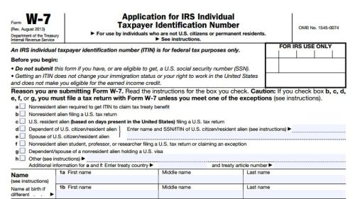 IRS W-7 ITIN header