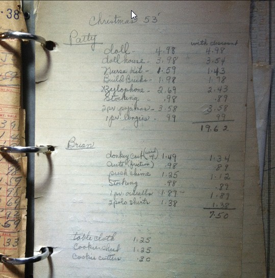 Nonas Xmas List 1953